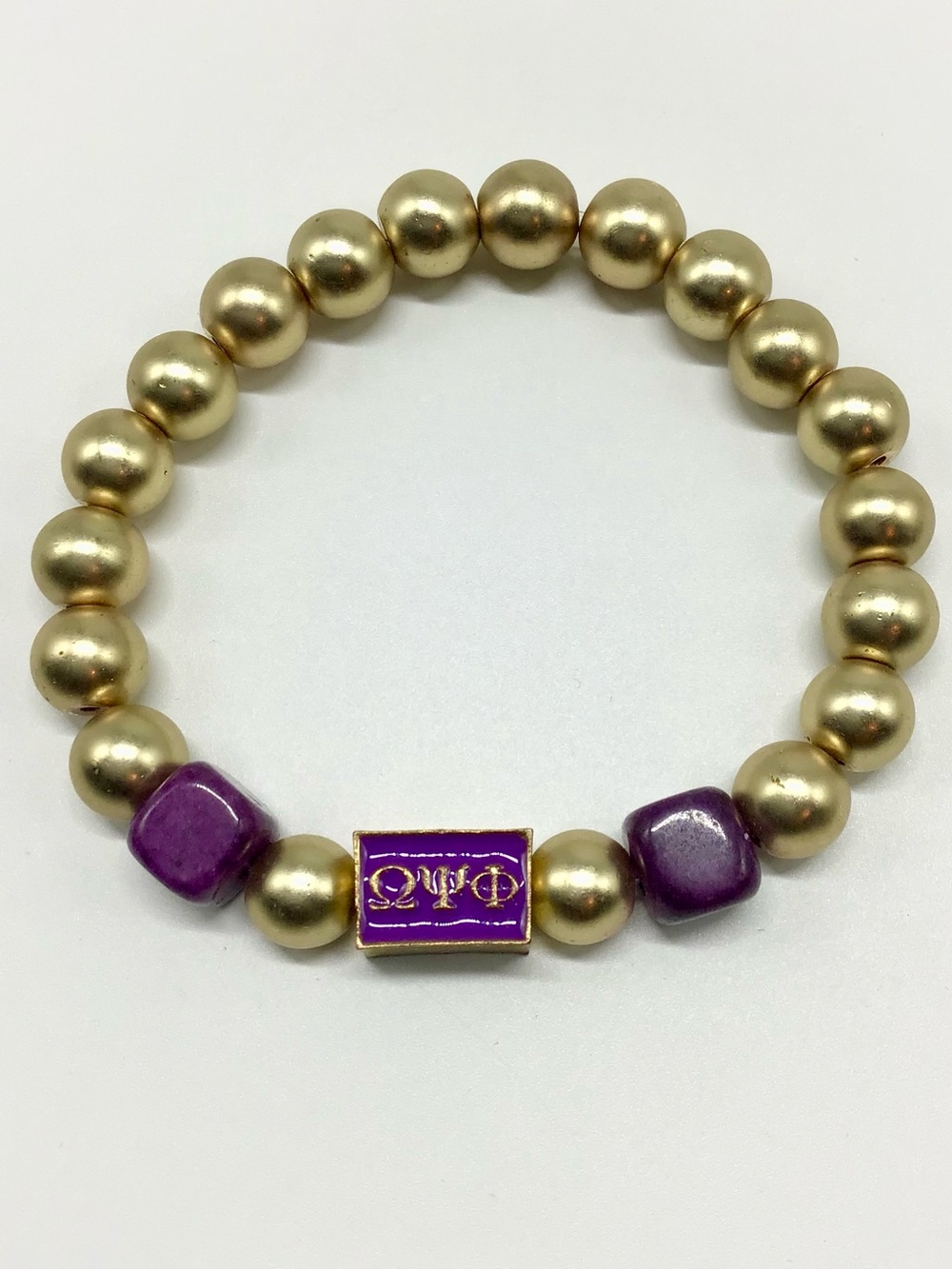Omega Psi Phi Gold and Purple Beaded Stretch Bracelet